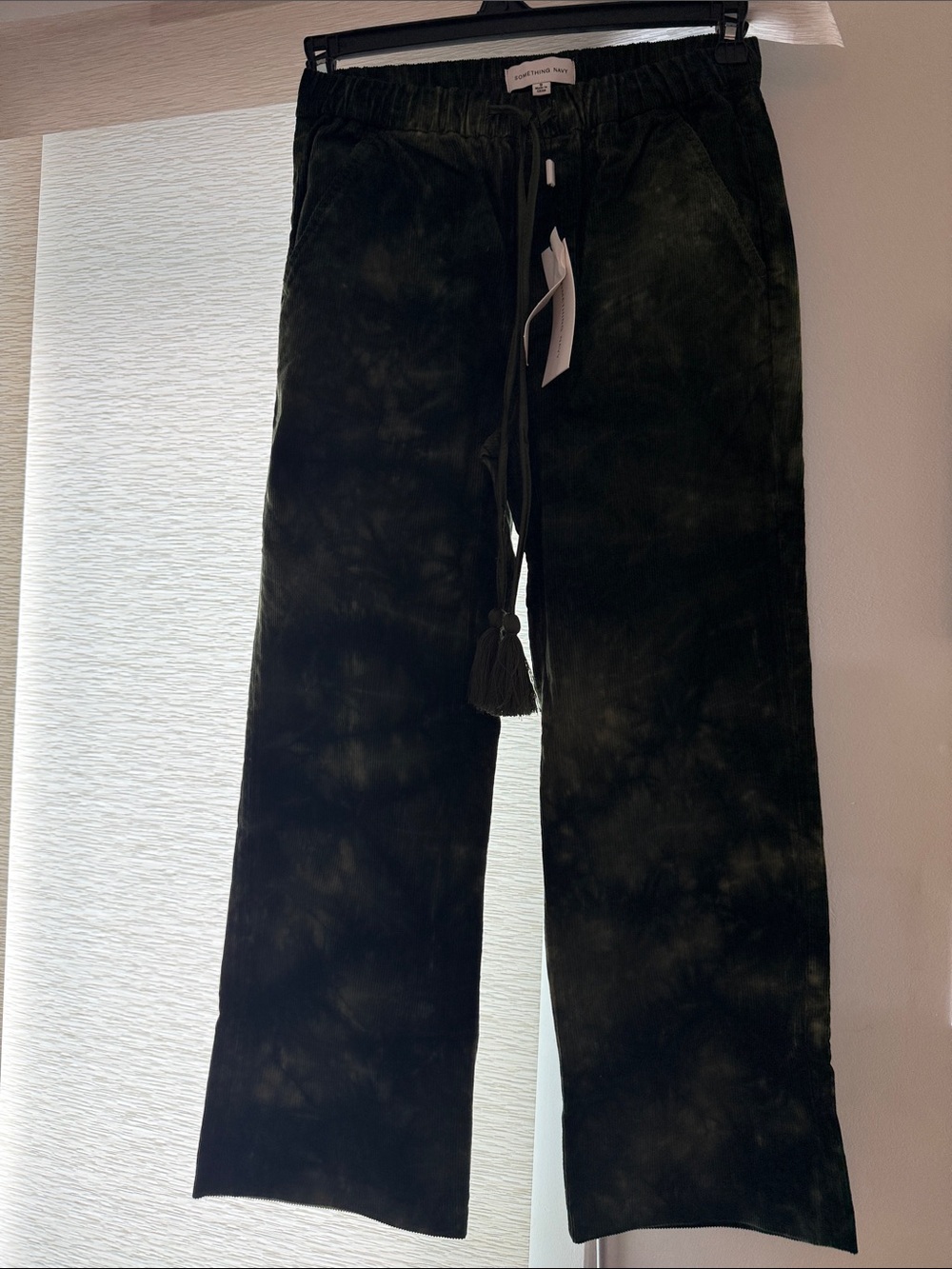 Dark Green Tie-Dye Wide-Leg corduroy Pants
